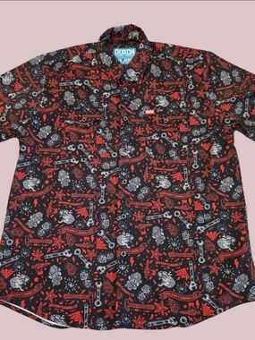 DIXXON Black and Red Short-Sleeve Button-Up Graphic Shirt
